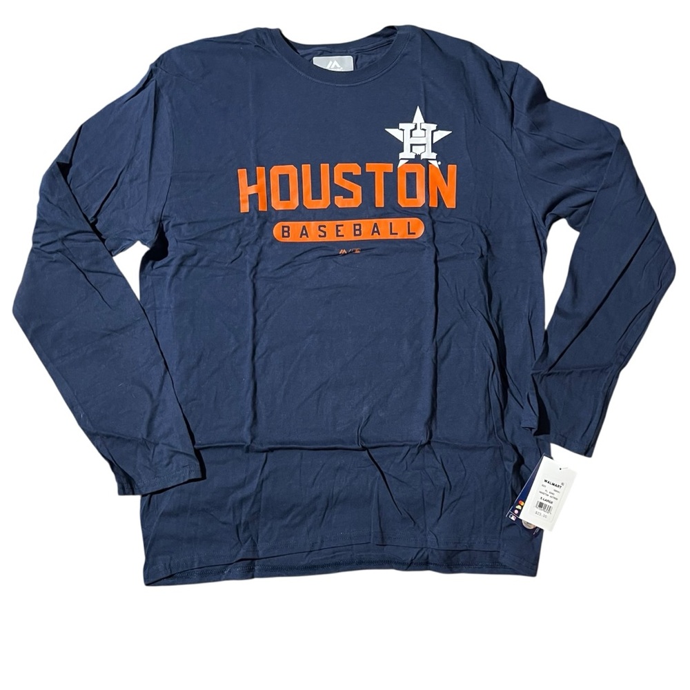 Majestic MLB Houston Astros Navy and Orange Long Sleeve Tee